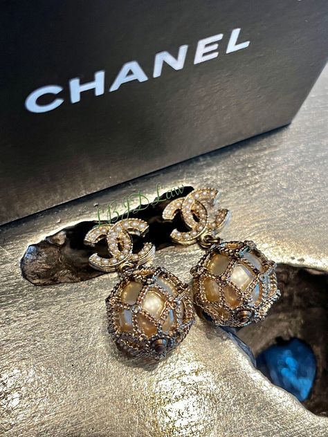 CHANEL 19C Cage Earrings Gold Crystal Ball Pearl Drop Classic CC Studs UNICORN Vintage Chanel Earrings, Vintage Chanel Jewelry, Chanel Earrings, Chanel Jewelry, Gold Crystal, Pearl Charms, Vintage Chanel, Pearl Drop, Coco Chanel