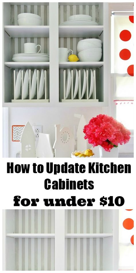 Update kitchen cabinets for under $10.00. Looking for a budget friendly way to make your kitchen cabinets look a little more custom? Here's how. Inside Kitchen Cabinets, Inside Kitchen, Update Kitchen, Update Kitchen Cabinets, Update Cabinets, Kitchen Cabinets Makeover, New Kitchen Cabinets, Kitchen Redo, Kitchen On A Budget