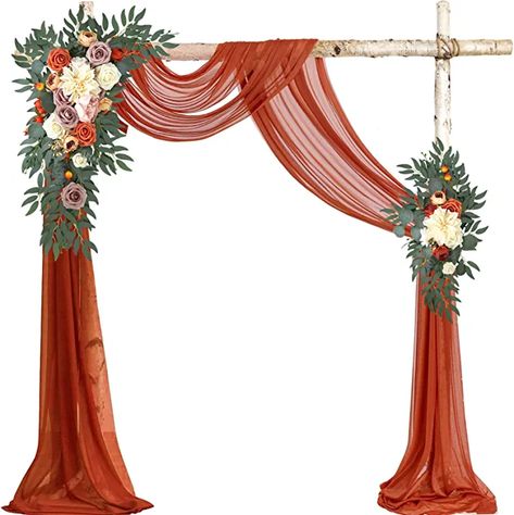 Drape For Wedding, Artificial Flower Arch, Flower Arch Decor, Wedding Ceremony Arbor, Ceremony Arbor, Burnt Orange Wedding, Pink Roses Wedding, Arch Decor, Reception Backdrop