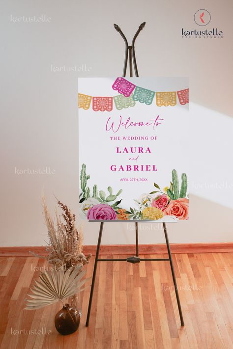 First Fiesta, Mexican Bridal Showers, Fiesta Bridal Shower, Mexican Birthday, Cactus Wedding, Welcome Sign Template, Bridal Shower Welcome Sign, Shower Welcome Sign, Mexican Wedding