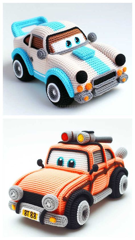 Car Crochet Pattern, Amigurumi Car, Car Crochet, Sc Crochet, Crochet Bat, Car Pattern, Crochet Pig, Crochet Car, Yarn Craft