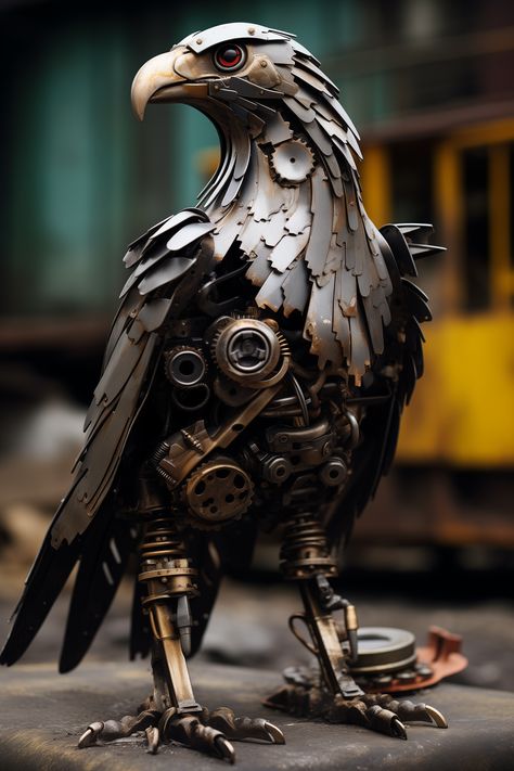 Animal Metal Art, Junk Metal Art, Steampunk Bird, Steampunk Animals, Steampunk Artwork, Steampunk Tendencies, African Paintings, Arte Alien, Mechanical Art