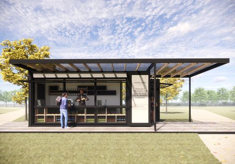 20ft shipping container to be developed into a seasonal café for Priory Farms Discovery Walk through beautiful Surrey countryside. Outside Tables, 20ft Shipping Container, Timber Pergola, Box Hedging, Container Cafe, Container Bar, Natural Colours, Retail Display, Shipping Container