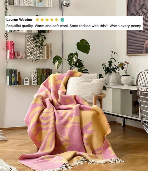 We are so happy about all the positive feedback we receive from you. Thank you so much! 🫠🫠🫠🙏 Uni Bedroom, Pink Sofa, Interiors Dream, Sofa Blanket, Living Room Inspo, Interior Inspo, Wool Blanket, Concept Store, Unique Colors