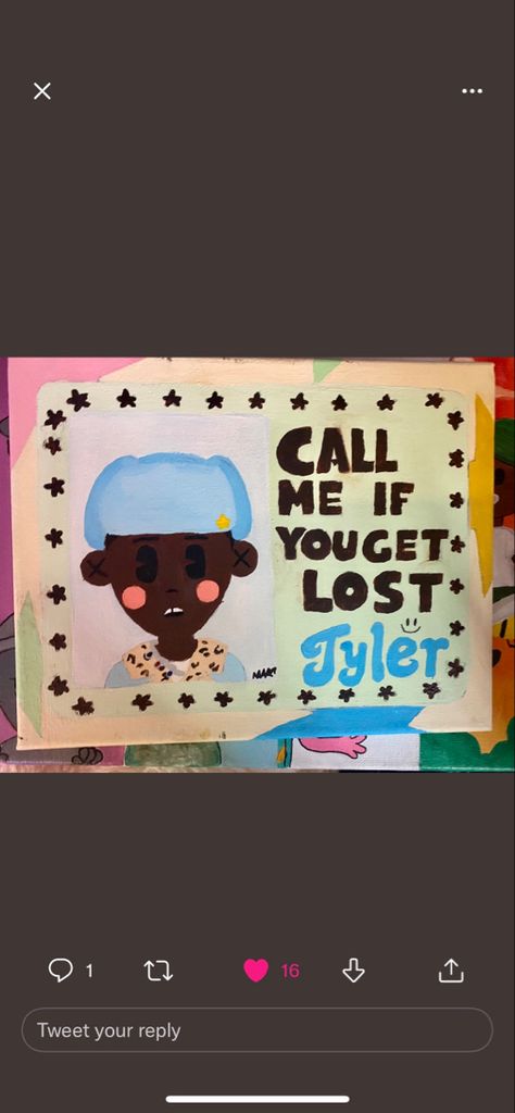 Tyler The Creator Art Painting, Painting Ideas Tyler The Creator, Tyler The Creator Album Cover Painting, Tyler The Creator Canvas Painting, Tyler The Creator Painting Ideas, Song Canvas Painting, Painting Ideas Album Covers, Painting Ideas On Canvas Music, Tyler The Creator Drawing Cartoon