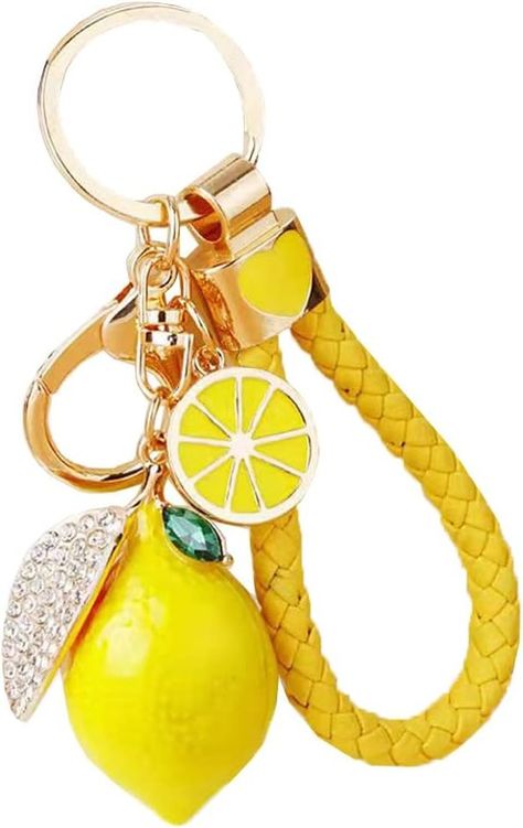 YEHJDSMD Cute Lemon Keychain Little Lemon Crystal Rhinestone Key Chain Fruit Keyring For Purse Bag Backpack Car Jewelry Gift For Women Men, Yellow : Amazon.co.uk: Fashion Lemon Keychain, Lemon Accessories, Lemon Car, Emo Accessories, Key Chain Car, Charm Ideas, Korean Kitchen, Car Jewelry, Lucky Stone