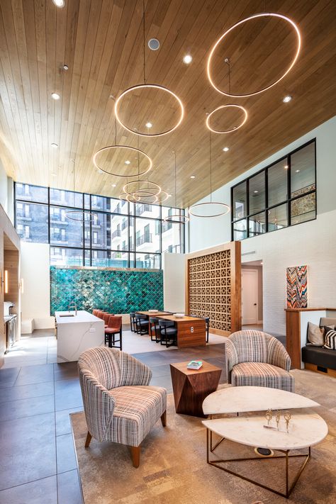 Modern Santa Fe Style, Mezzanine Lounge, Office Redo, Clubhouse Design, Corporate Interior Design, Lobby Seating, Church Interior Design, Multifamily Housing, Leasing Office