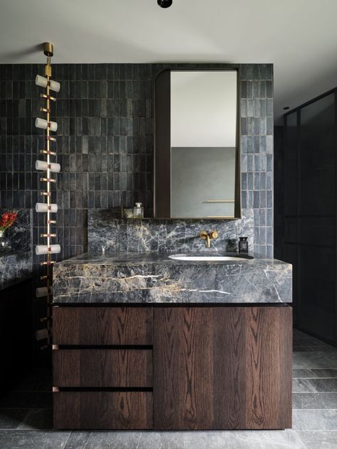 Decus Interiors, Dark Bathroom Ideas, Multigenerational Living, Dark Bathrooms, Joinery Design, Australian Interior Design, Margaret River, Custom Furniture Design, Bathroom Color