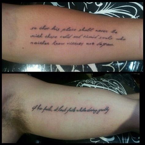 miley cyrus tattoo Miley Cyrus Show, The Man In The Arena, Miley And Liam, Man In The Arena, Partner Tattoos, Theodore Roosevelt Quotes, Tattoo Quote, Phrase Tattoos, Roosevelt Quotes