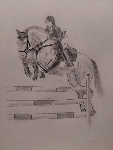 Horse Sketch Art, Easy Horse Drawing, Animal Sketches Easy, Ride Drawing, Horse Art Drawing, Horse Barn Designs, Jumping Horse, Show Jumping Horses, Horse Sketch