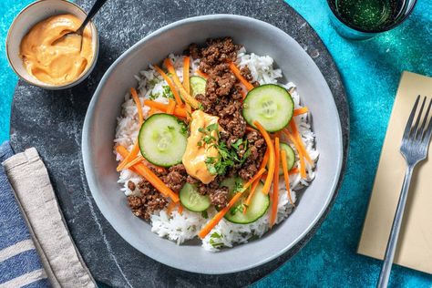 Share me on Pinterest Terriyaki Beef, Beef Banh Mi, Banh Mi Bowl, Healthy Bowl Recipes, Jasmine Rice Recipes, Week Recipes, Fresh Recipe, Banh Mi Sandwich, Farm Recipes