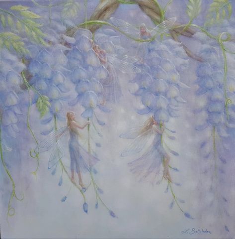 Lynne Bellchamber, Wisteria Vine, Winged Creatures, Fairy Paintings, Flower Fairies, Fairytale Art, Fantasy Aesthetic, Ethereal Art, Fairy Art