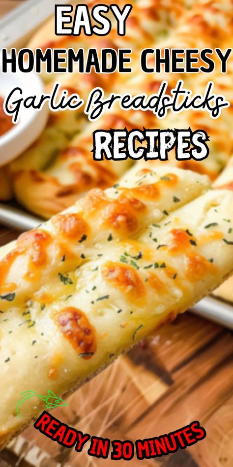 Easy Homemade Cheesy Garlic Breadsticks Recipe Cheesy Alfredo Breadsticks, Homemade Breadsticks Easy, Easy Cheesy Breadsticks, Homemade Cheesy Garlic Bread, Homemade Cheesy Garlic Breadsticks, Cheesy Garlic Breadsticks, Garlic Breadsticks Recipe, Cheesy Garlic Breadsticks Recipe, Homemade Breadsticks