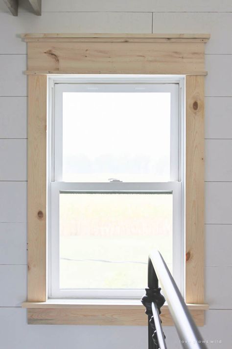 Learn how to bulk up the trim around your windows for a beautiful farmhouse look! Such an easy and inexpensive upgrade! | LoveGrowsWild.com Window Trim Ideas Interior, Farmhouse Window Trim, Windows Interior, Diy Window Trim, Farmhouse Trim, Interior Window Trim, Cheap Windows, Interior Window, Window Casing