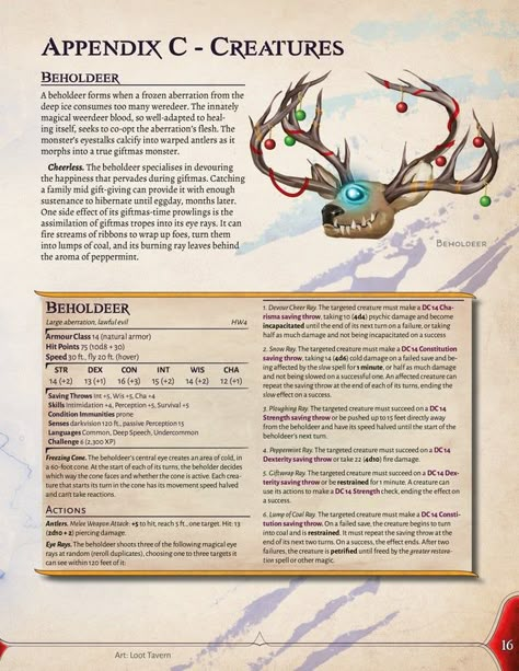 Beholdeer - Oh Deer! A Christmas Monster! - CR 6 Aberration - Free PDF: DnDHomebrew Dnd 5e Christmas Monsters, Christmas Dnd Monsters, Christmas One Shot Dnd, Dnd Christmas Characters, Dnd Christmas Monsters, D&d Christmas, Christmas Dnd, Dnd Pets, Dnd Christmas