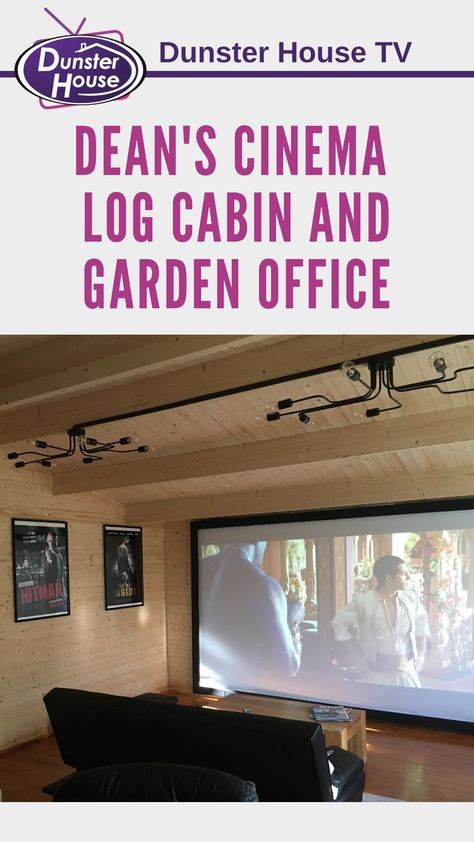 Dean turned his log cabin into a multifunctional garden cinema room and home office. Log Cabin Office, Garden Cinema, Log Cabin Garden, Cabin Garden, Garden Cabin, Cabin Office, Garden Cabins, Pub Sheds, Cinema Room