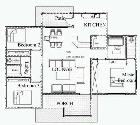 House Plan Id-17116, 3 Bedrooms With 2578+1282 Bricks And 99 Corrugates 859 Smart House Plans, Bungalow House Floor Plans, Four Bedroom House Plans, Modern Bungalow House Plans, Budget House Plans, Morden House, Small Modern House Plans, Three Bedroom House Plan, Bungalow Style House