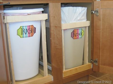 Pull Out Trash Cans, Recycle Bins, Moving To A New Home, Trash Can Cabinet, Recycle Design, Under Sink Storage, Diy Kitchen Storage, Diy Outdoor Kitchen, Organizing Tips