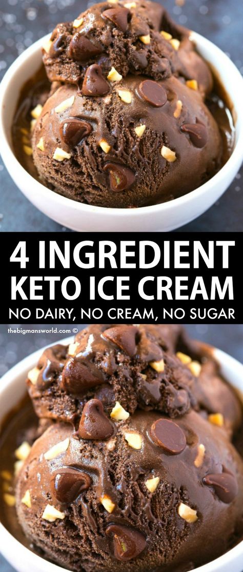 Keto Chocolate Ice Cream recipe using just 4 ingredients! Smooth, creamy and no churn low carb chocolate ice cream that can be made with an ice cream maker too! Diet Friendly Desserts, Low Carb Ice Cream Recipe, Paleo Gluten Free Recipes, Low Carb Ice Cream, Postre Keto, Dairy Free Ice Cream, Sugar Free Vegan, Keto Vegan, Keto Ice Cream