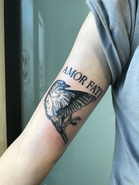 Amor Fati Tattoo Men, Amore Fati Tattoo, Amor Fati Tattoo Design, Dead Bird Tattoo, Amor Fati Tattoo, Amor Tattoo, Dead Bird, Dragon Tattoos For Men, Latest Tattoo Design