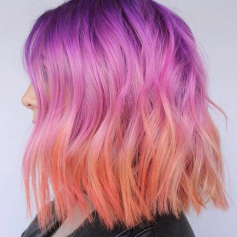 Neon Pastel Hair, Pink And Orange Hair, Sunset Hair, Hair Colour Design, Pulp Riot Hair Color, Character Profiles, Pulp Riot Hair, Colourful Hair, Peach Hair