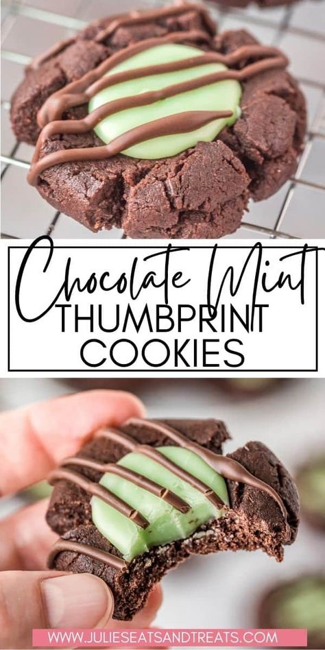 Mint Thumbprint Cookies, Chocolate Mint Fudge, Grasshopper Cookies, Mint Fudge, Thumbprint Cookie, Mint Desserts, Chocolate Thumbprint Cookies, Mexican Pork, Chocolate Mint Cookies