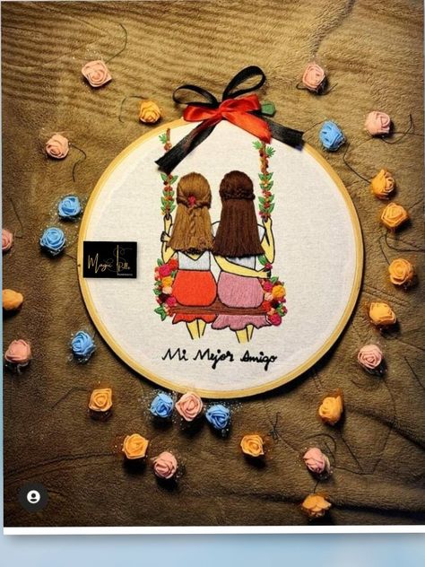 Best friends/ sisters / colleagues embroidery hoop art... Best Friend Embroidery Design, Sisters Embroidery Hoop, Sister Embroidery, Embroidery Hoop Art Diy, Embroidery Frame, Money Bouquet, Best Friends Sister, Embroidery Hoop Wall Art, Diy Embroidery Designs