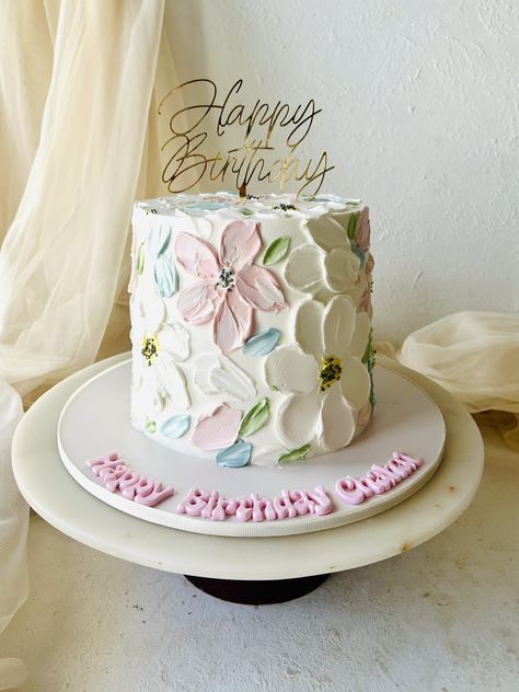 Simple Floral Cake Design, Minimalist Cake Design, Floral Cake Design, Pastel Cake, Pastel Cakes, Girly Cakes, Small Cake, Cake Designs Birthday, Floral Cake