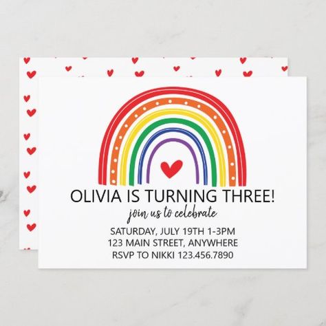 Rainbow And Hearts Birthday Party, Rainbow Heart Birthday Party, Hearts Birthday Party, Rainbow Birthday Invite, Rainbow Invitation, Rainbow Birthday Invitations, Birthday 5, Rainbow Invitations, 5th Birthday Party Ideas