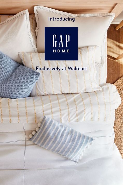 Gap Home bedding and pillows Farmhouse Flip, Navy Bedrooms, Clayton Homes, Soft Bedding, House Room, Remodel Bedroom, Comforter Set, Apartment Living, Window Curtain