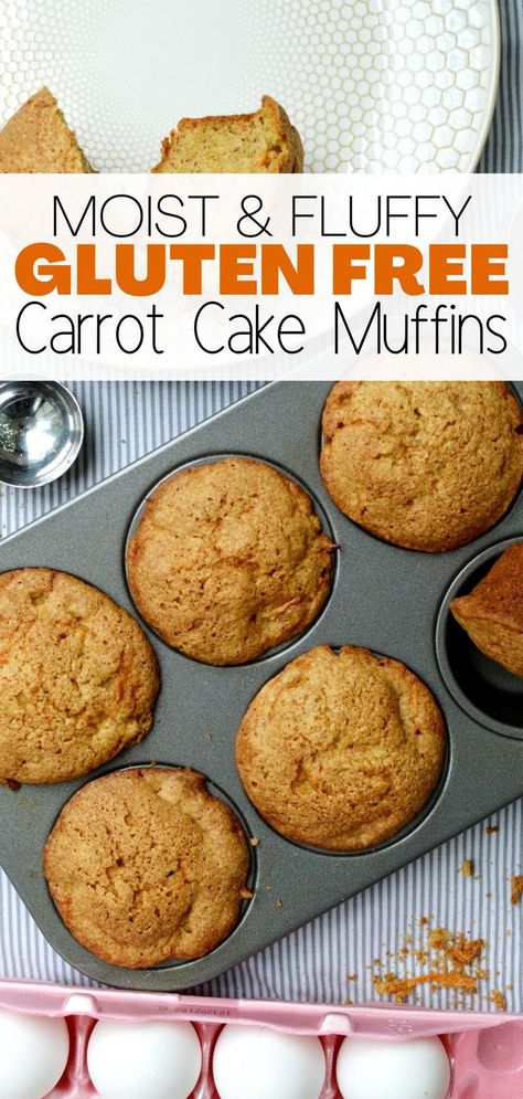 gluten free carrot muffins in a pan Gluten Free Muffins Easy, Gluten Free Muffins Healthy, Gluten Free Carrot Muffins, Gluten Free Carrot Cake Muffins, Gluten Free Carrot Cake Cupcakes, Gluten Free Dairy Free Muffins, Gf Muffins, Dairy Free Muffins, Gluten Free Easter