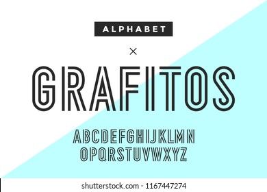 Line Condensed Alphabet Font Double Line Stock Vector (Royalty Free) 1139891057 Outline Letters, Alphabet Font, Hand Type, Typography Letters, Upper Case, Block Lettering, Letter Set, Ms Word, Fonts Alphabet