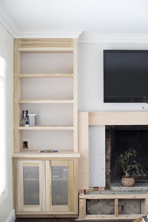 Custom Built-In Update - Room for Tuesday Renovation Built In Shelving, Built In Around Fireplace, Room For Tuesday, Fireplace Bookshelves, Built In Shelves Living Room, Living Room Built Ins, Fireplace Built Ins, Slowly But Surely, Fireplace Remodel