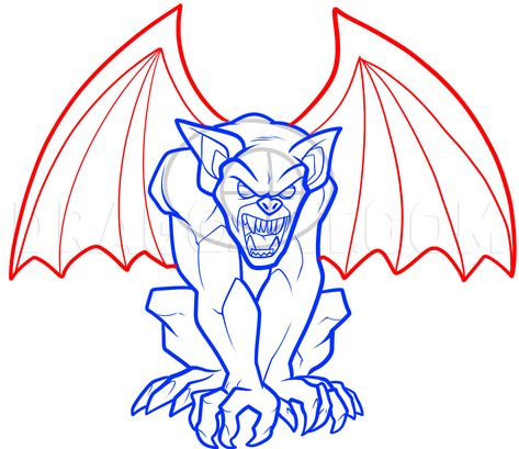 How To Draw A Gargoyle, Step by Step, Drawing Guide, by Dawn | dragoart.com Gargoyle Drawing, Gargoyles Cartoon, Gargoyles Art, Gargoyle Tattoo, Drawing Legs, Halloween Arts And Crafts, Fairy Art Dolls, Drawing Guide, Step Drawing