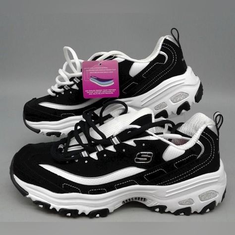 Sketchers D’lites Women’s Air Cooled Black & White Memory Foam Tennis Shoes Also Included Is A Pair Of Black Laces & White Laces. Size 9 New With Tags - No Box Sketchers Shoes For Women, Shape Up Shoes, Black Shoes Sneakers, Sketchers Shoes, Skechers Shape Ups, White Tennis Shoes, Coral Wedding, Shoe Inspo, Girly Shoes