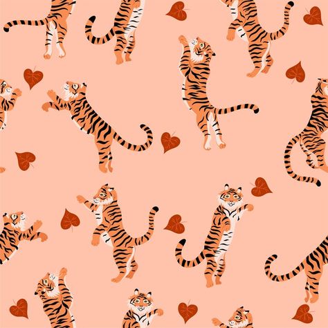 Jumping Tiger Illustration, Christmas Party Poster, Pattern Invitation, Tiger Illustration, Colorful Invitations, Tiger Pattern, Halloween Vector, Pastel Pattern, Phi Mu