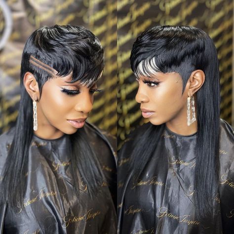 Black Mullet Hairstyle Women, Quick Weave Pixie Hairstyles, Quick Weave Mullet Black Women, Black Women Mullet Hairstyles, 27 Piece Quick Weave Hairstyles, Mohawk Hairstyles For Black Women, Short Quick Weave Hairstyles, 27 Piece Hairstyles, Short Quick Weave