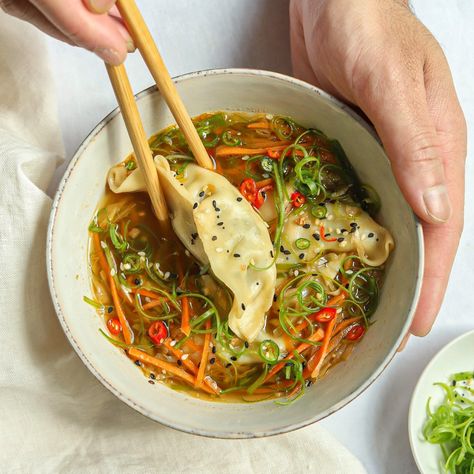 Gyoza Soup (Vegetable Dumpling Soup) - KEENCUISINIER Gyoza Soup Recipe, Gyoza Soup, Vegetable Dumpling Soup, Homemade Gyoza, Vegetarian Diet Recipes, Chicken Gyoza, Vegetarian Dumpling, Best Dumplings, Soup Vegetable