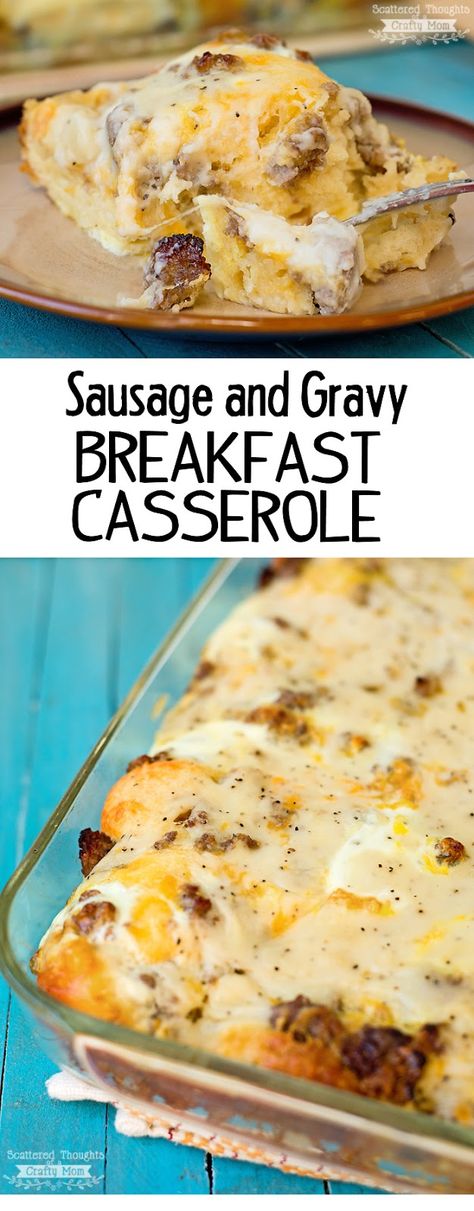 Sausage, Gravy and Biscuit Breakfast Casserole recipe. This breakfast dish is perfect to double for large groups and can be assembled the night before for practically no morning prep. Biscuit And Gravy Breakfast Casserole Crockpot, Biscuits And Gravy Breakfast Casserole Make Ahead, Prepare Ahead Breakfast Casserole, Sausage Busicut Casserole, Make Ahead Biscuits And Gravy Casserole, Crock Pot Biscuits And Gravy Casserole, Make Ahead Biscuits And Gravy, Over Night Breakfast Casserole, Night Before Breakfast Casserole