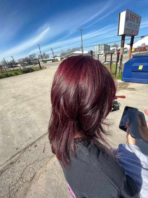 Pink Over Dark Brown Hair, Dark Red Medium Length Hair, Maroon Hair Short, Burgundy Hair Short, Dark Red Violet Hair, Inner Color Hair, Cherry Purple Hair, Berry Red Hair, Dark Red Purple Hair