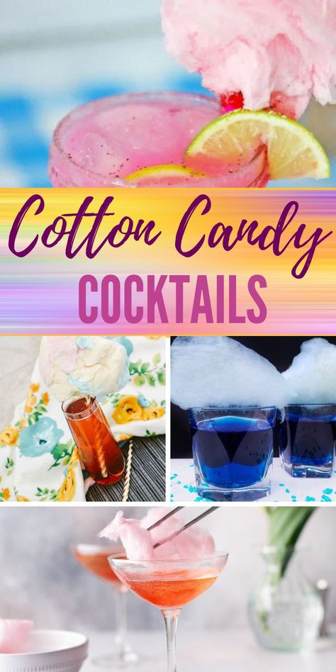 Cotton Candy Cocktail Vodka, Cotton Candy Martini Recipe, Cotton Candy Mixed Drink, Drinks With Cotton Candy On Top, Cotton Candy Vodka Drinks, Cotton Candy Alcoholic Drink, Circus Themed Alcoholic Drinks, Cotton Candy Cocktail Recipe, Candy Inspired Cocktails