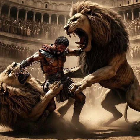 Gladiator Vs Lion, Gladiator Illustration, Gladiator Art, Gladiator Arena, 17th Century Paintings, Gladiator Tattoo, Fierce Lion, Spartan Tattoo, Warrior Concept Art