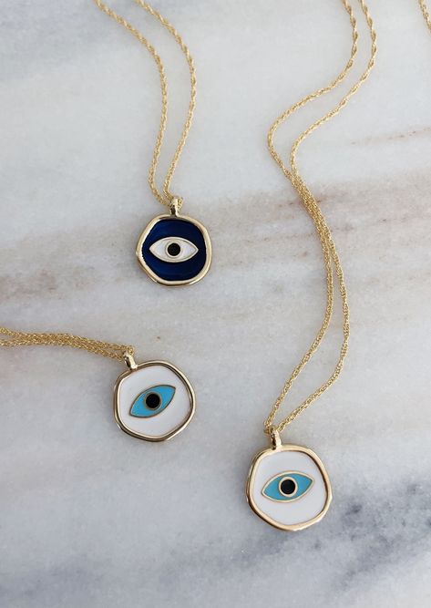 Evil Eye Pendant Necklace 14K gold Perfect Gifts For Hanukkah Ethically made Evil Eye Hand, Eye Pendant Necklace, Hand Necklace, Blue Evil Eye, Minimal Jewelry, Eye Pendant, Evil Eye Pendant, Double Chain, Jewelry Photography