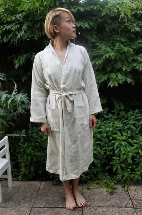 4 Bathrobe Pattern, Dressing Gown Pattern, Linen Bathrobe, Dress Patterns Diy, Linen Robe, Kids Robes, Bathrobe Men, Girls Robes, Late Autumn