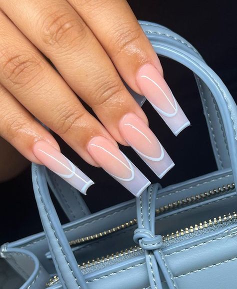 Outline Nails Design, Outline Nails, Outline Design, White Acrylic Nails, Outline Designs, White French, Short Acrylic Nails Designs, Short Acrylic Nails, Acrylic Nail Designs