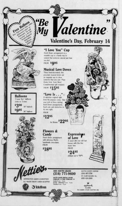 Nettie's Valentine's Day, 1985 Valentines Day Newspaper, Newspaper Cartoons, Valentines Day Cartoons, Candy Flowers, Fresh Flowers Arrangements, St Louis Missouri, Fine Porcelain, Feeling Special, Love Gifts