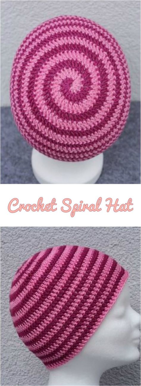 Crochet Spiral Hat - Pretty Ideas Knitting Hat Patterns, Crochet Spiral, Spiral Crochet, Knitting Hat, Yarn Hats, Crochet Knit Hat, Bonnet Crochet, Crochet Beanie Hat, Hat Patterns