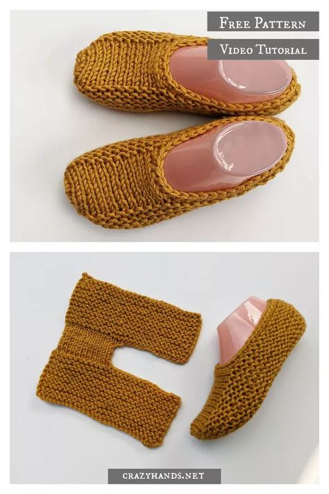 Mustard Flat Slipper Socks Free Knitting Pattern and Video Tutorial Double Knit Slippers Free Pattern, Socks Free Knitting Pattern, Crochet Fingerless Gloves Free Pattern, Intermediate Knitting Patterns, Knit Slippers Free Pattern, Knit Slippers, Knitting Crafts, Advanced Knitting, Knitted Slippers Pattern