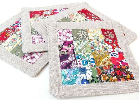 Teachers Presents, Linen Coasters, Liberty Quilt, Liberty Prints, Scrap Projects, Quilted Coasters, Scrap Fabric Projects, Liberty Fabrics, Very Berry