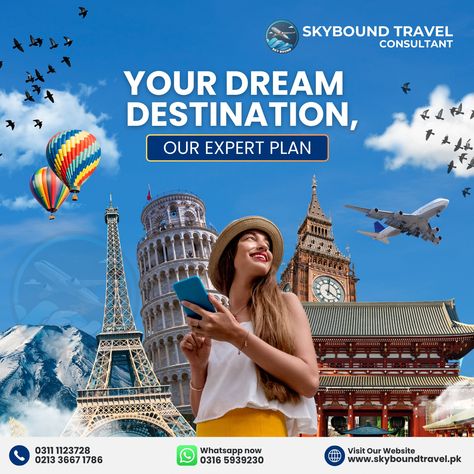 🌍✈️ Create Your Dream Getaway with SkyBound! 🧳✨ Planning your next adventure? With SkyBound’s Custom Travel Packages, your perfect trip is just a booking away! Whether it's a romantic escape, a family vacation, or an adventure-filled holiday, we tailor everything to suit your needs. Why Choose Custom Travel? 🏝️ Personalized Itineraries – Every trip is unique to you! 🏨 Best Hotel & Flight Deals – We ensure comfort and convenience. 🚗 Travel Hassle-Free – All arrangements, from transport to to... Flight Deals, Romantic Escapes, Travel Packages, Dream Destinations, A Romantic, Family Vacation, A Family, Your Dream, Flight